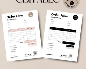 Business Order Form, Editable Order Form, Order Form Template, Custom Order Form, Small Business Forms, Order Form PDF, Instant Download