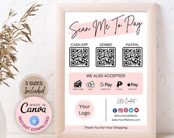 Scan To Pay Sign Template: Small Business Payment Sign (Digital Download)