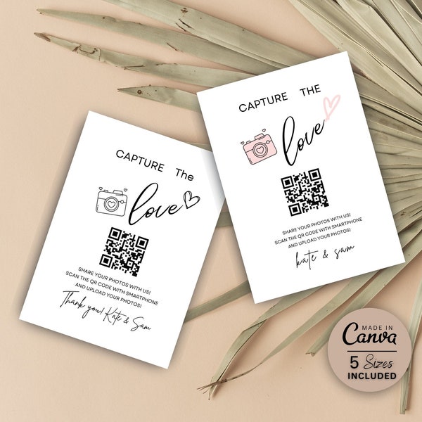 2 Bundle Capture the Love QR Code, Wedding Photo Signs, Share the Love, Wedding QR Code Signs Printable, Instant Download, Canva Template