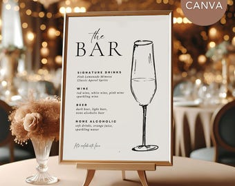 Hand Drawn Signature Drinks Sign: Wedding Bar Menu Canva Template (Digital Download)
