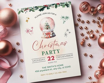 Festive Christmas Invitation Card | Digital Printable Holiday Party Invite Template : Instant Download Editable Canva