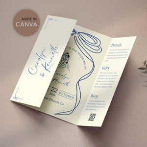 Hand Drawn Wedding Invitation Template: Gatefold, Whimsical Design (Canva Editable, Digital Download) image 1