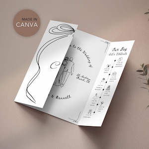 Hand Drawn Wedding Invitation Template: Gatefold Trifold, Editable Canva Design (Digital Download)