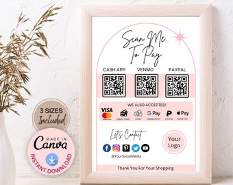 Druckbares Scan To Pay-Zeichen: QR-Code-Vorlage (Canva Editierbar, Sofort-Download)