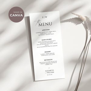 Minimalist Wedding Menu Template: Elegant Printable Dinner Menu (Instant Download)