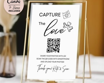 QR Code Wedding Photo Sign: Capture the Love, Canva Template (Digital Download)
