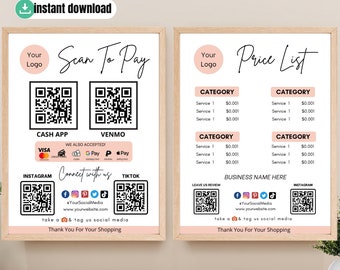 Editable Scan To Pay Sign Template: QR Code Payment (Instant Download)