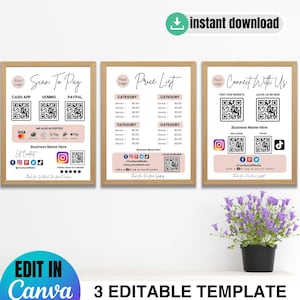 Editable Payment Sign Template Bundle, Printable Scan To Pay, Qr Code Social Media Sign, Small Business Canva Template , Venmo, CashApp