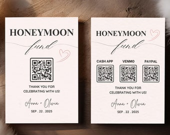 Honeymoon Fund QR Code Sign: Modern Wedding Template (Digital Download)