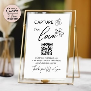 Erfassen Sie die Liebe QR Code Hochzeitsschild, Hochzeitsfotokarte, QR-Code Hochzeitskarte, Hochzeitsfotoschild, Instant Download, Canva Vorlage
