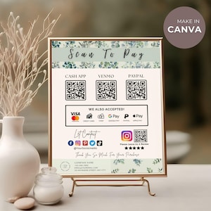 Druckbare Scan-To-Pay-Vorlage, QR-Code-Zahlungszeichen für kleine Unternehmen, Social-Media-Zeichen, Cashapp, Venmo, Scan To Paypal, Sofort-Download