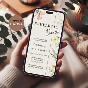 Wildflower Rehearsal Dinner Invitation: Minimalist Phone Evite (Digital Download, Canva Template)