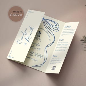 Hand Drawn Gatefold Wedding Invitation Template Canva, Whimsical Wedding Card, Customizable Wedding Invite QR Code, Editable Fun Design