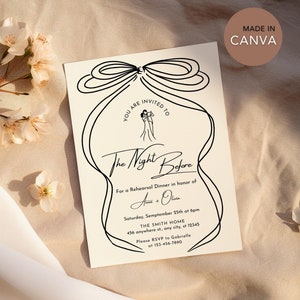 Plantilla elegante de invitación a la cena de ensayo, tarjeta de invitación moderna dibujada a mano para la noche anterior, invitación minimalista editable a la cena de ensayo