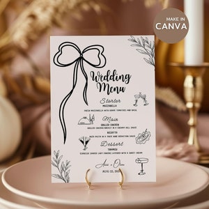 Elegant Wedding Menu Template: Hand-Drawn Printable (Instant Download)