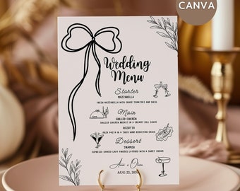 Plantilla de menú de boda elegante: Imprimible, dibujada a mano (descarga instantánea)