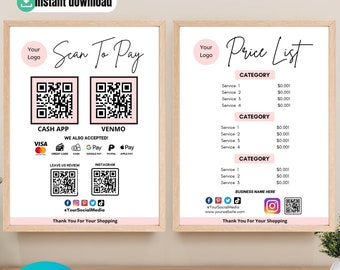 Bearbeitbare QR-Code-Zahlungsschildvorlage: Scan to Pay (Digitaler Download)