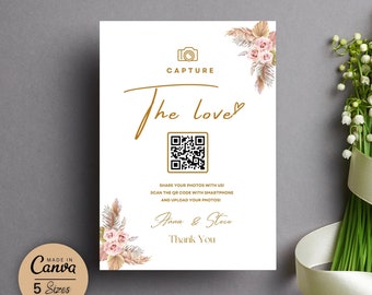 Capture the Love QR Code, Share The Love Wedding Sign Template, Wedding QR Code Sign, Wedding Photo Sign Printable, Instant Download, Canva