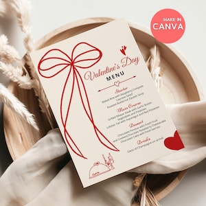 Druckbares Valentinstag-Menü, Handgezeichnetes Valentinstag-Abendmenü, Perfekt für Dinner-Partys, Valentinstag-Brunch-Platzkarte