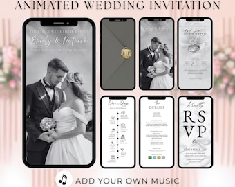Minimalist Wedding Invitation Video Template, Modern Save The Date Motion, Editable Canva Wedding evite, Mobile Phone Wedding Invite Digital