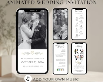 Animated Elegant Wedding Invitation Video, Minimal Luxury Wedding evite Canva Template, Editable Save The Date Modern Digital Download