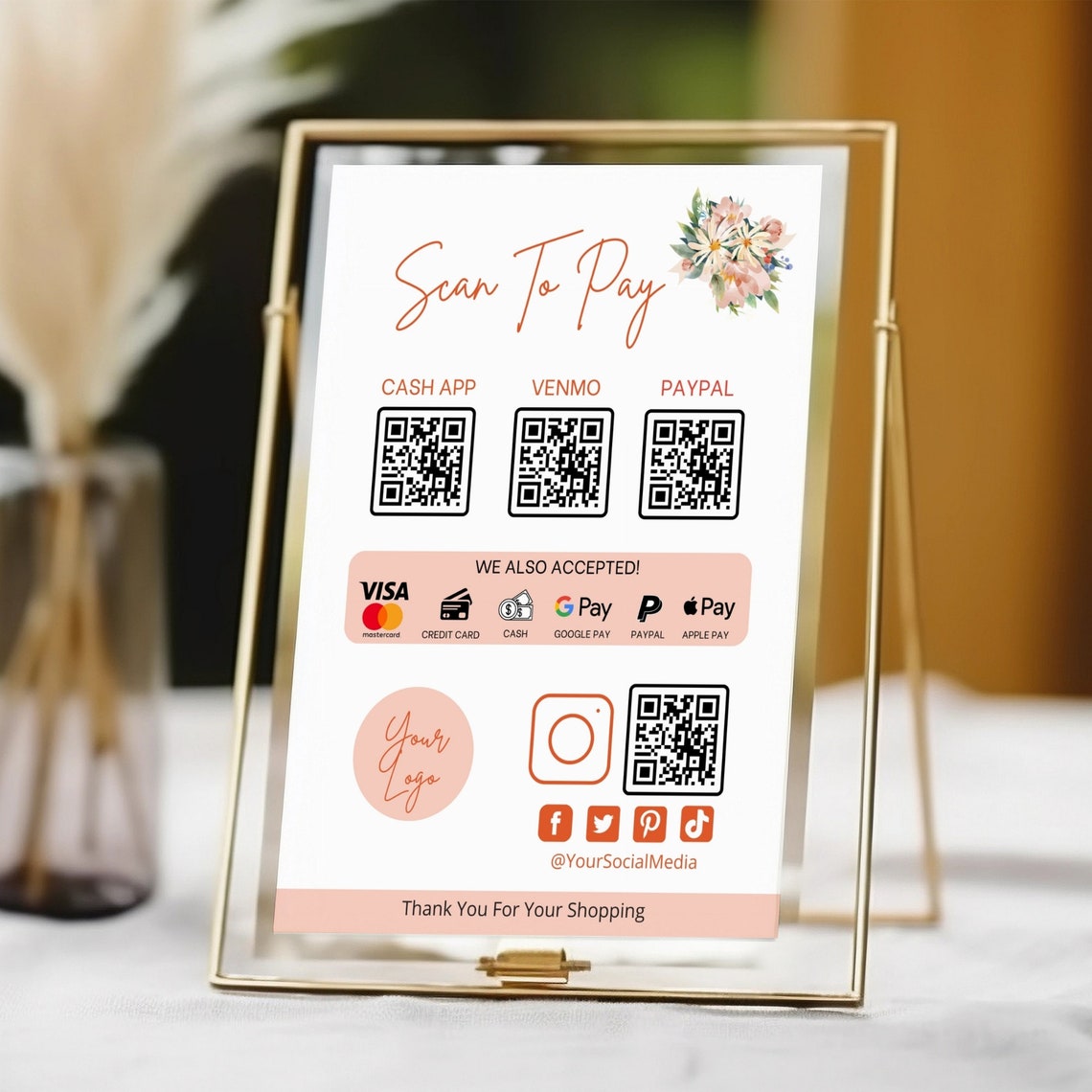 Editable Scan to Pay Sign Bundle: Small Business Payment Template ...