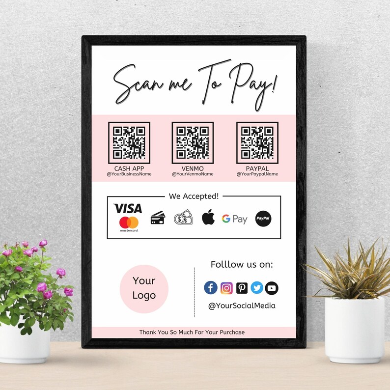 Printable Payment Sign, Editable QR Code Template, Scan to Pay Card ...