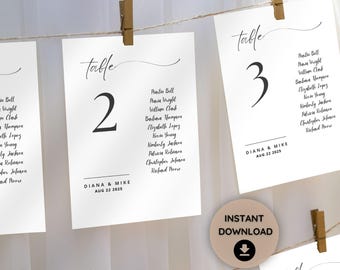 Modern Wedding Seating Chart Template: Minimalist Table Cards (Digital Download)