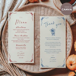 Modèle de menu de mariage élégant et carte de remerciement (téléchargement numérique)