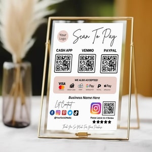 3 bundles scan to pay template, payment qr code sign, printable social media sign digital download for small business.