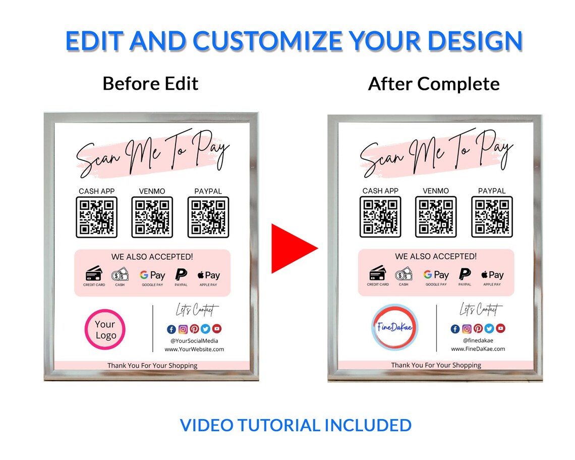Editable QR Code Sign Scan to Pay Template Printable Payment - Etsy Canada