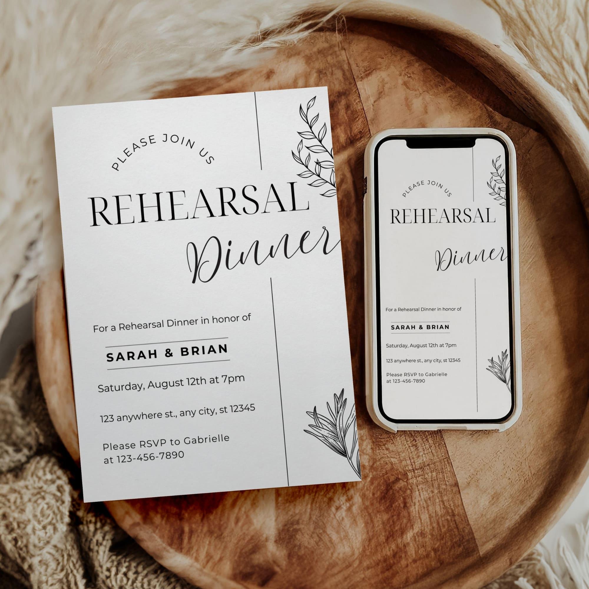 Minimalist Rehearsal Dinner Evite: Electronic Invitation (Digital Download)