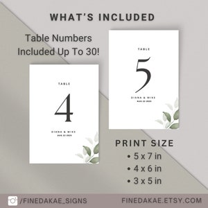 Wedding Table Number Template, Modern Table Numbers Sign, Script Table ...