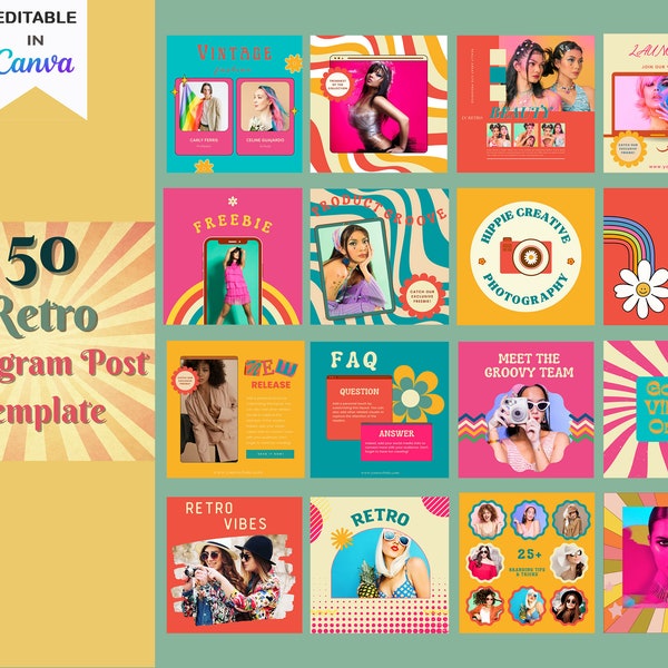 Retro Instagram Post, Instagram Post Templates, Instagram Feed, Facebook Post, Facebook Templates, IG Engaging Template