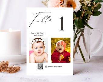 Photo Wedding Table Numbers Template: Modern Reception Table Cards (Digital Download)