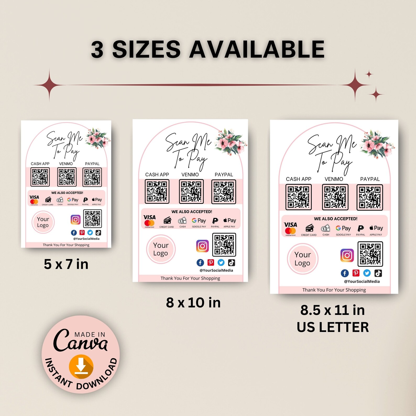 Editable Scan to Pay Sign Template: QR Code Payment (digital Download ...