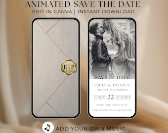 Minimalist Animated Save The Date Template | Modern Digital Wedding Video Invite | Editable Canva Motion Design | Instant Download