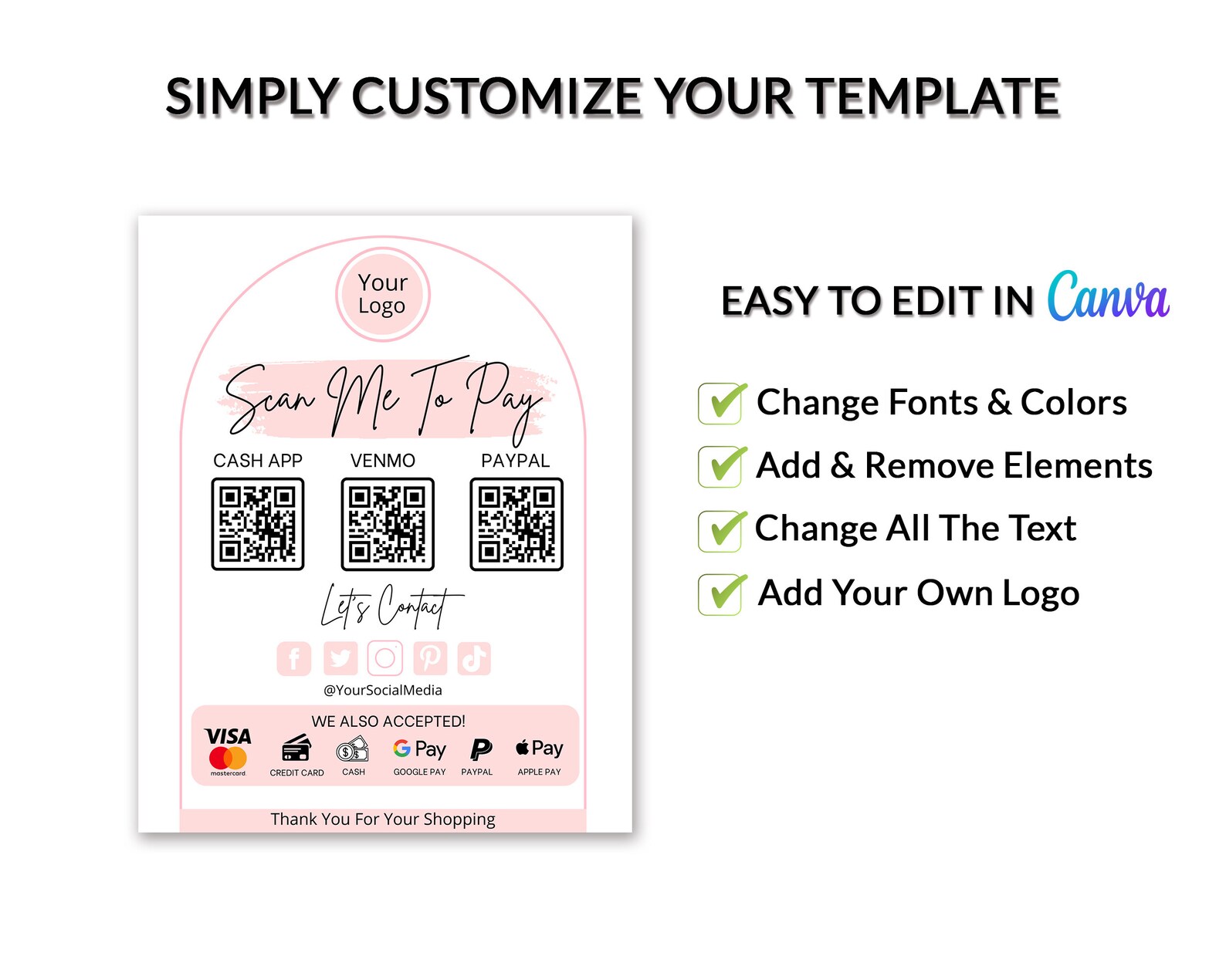 Editable QR Code Sign Printable Payment Sign Scan to Pay - Etsy
