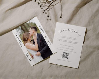 Photo Save The Date Template Editable Canva, Minimalist Wedding Invite, Modern Save The Date Card, Digital Download Wedding Announcement