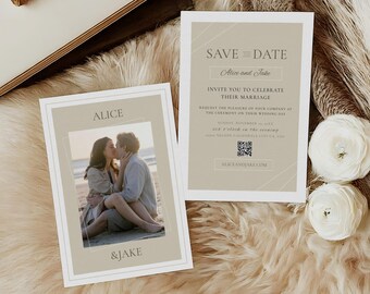Minimalist Save The Date Template With Photo, Modern Wedding Announcement, Editable Canva Invite, Digital Download, Photo Save The Date