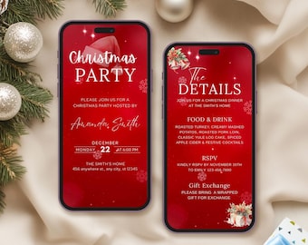 Christmas Party Invitation Digital | Mobile Festive Holiday Invite : Instant Download