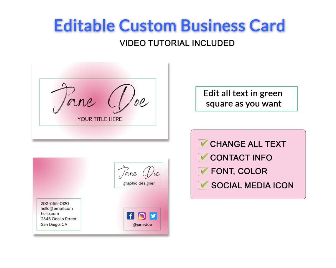 Business Card Template Instant Download Printable Business - Etsy