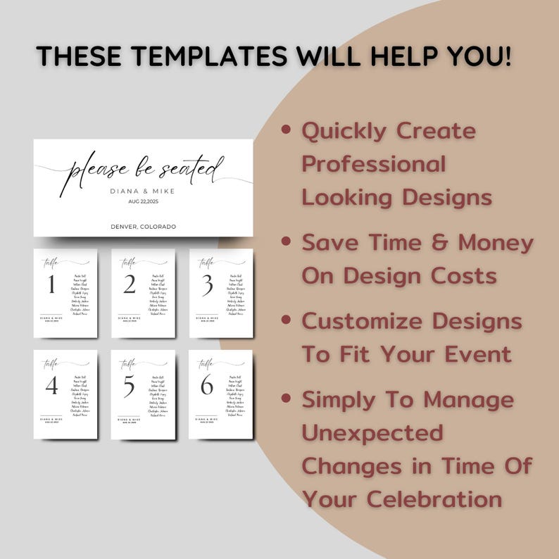 Modern Wedding Seating Chart Template: Minimalist Table Cards (digital ...