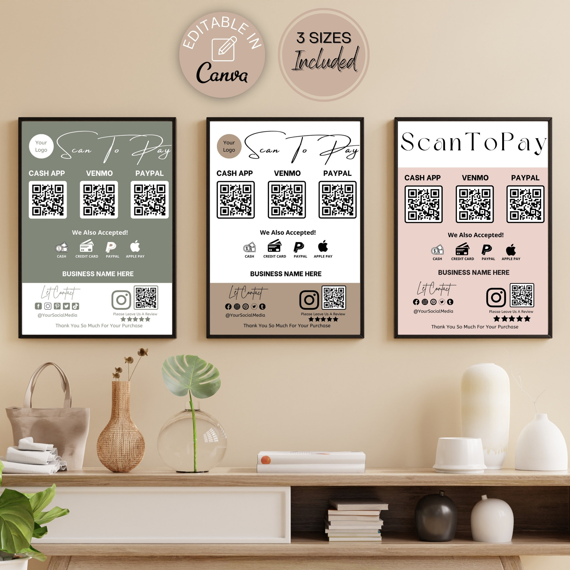 Editable Scan to Pay Sign Template: QR Code Payment (digital Download ...