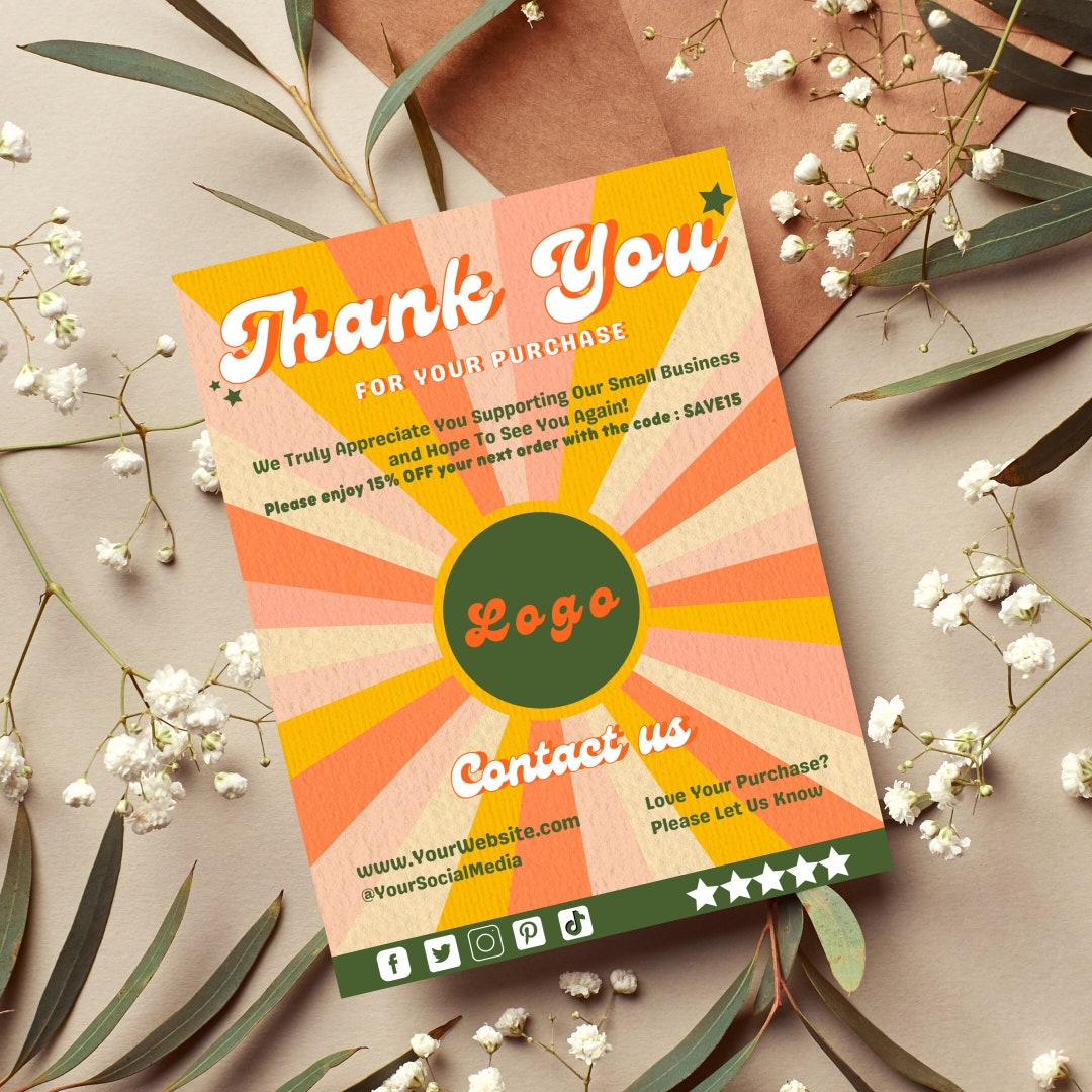 Retro Thank You Card Canva Template, Rainbow Digital Thank You Card