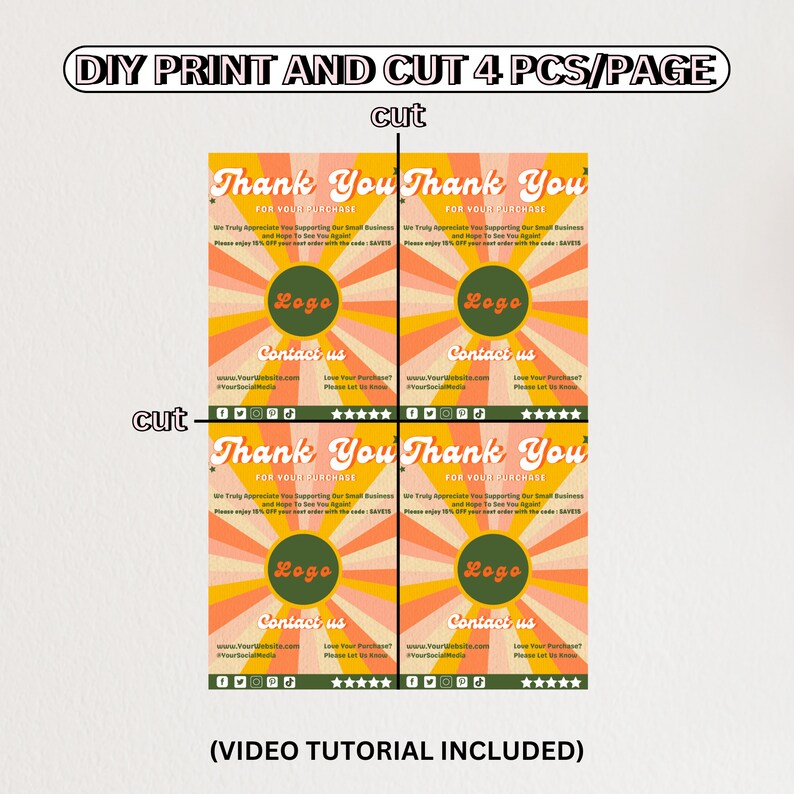 Retro Thank You Card Canva Template Rainbow Digital Thank You Etsy