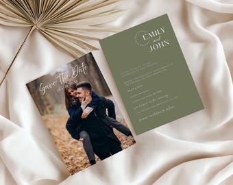 Modern Minimalist Save The Date With Photo, Editable Wedding Template Canva, Elegant Wedding Announcement, Instant Download Invite