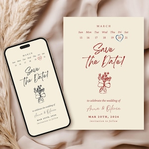 Minimalistischer Kalender Save the Date Hochzeitseinladung (Digitaler Download)