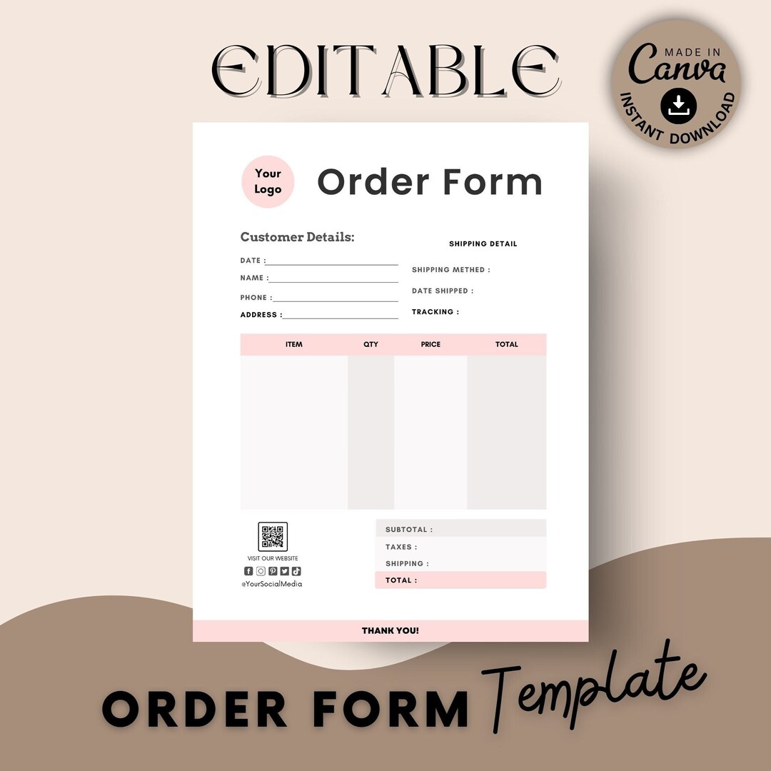 Editable Order Form, Custom Order Form, Order Form Template, Small ...