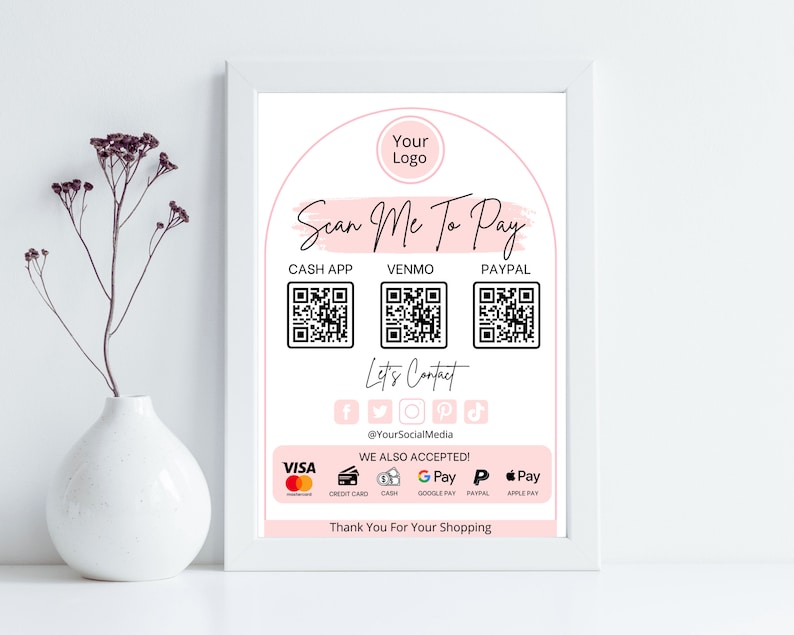 Editable QR Code Sign Printable Payment Sign Scan to Pay - Etsy